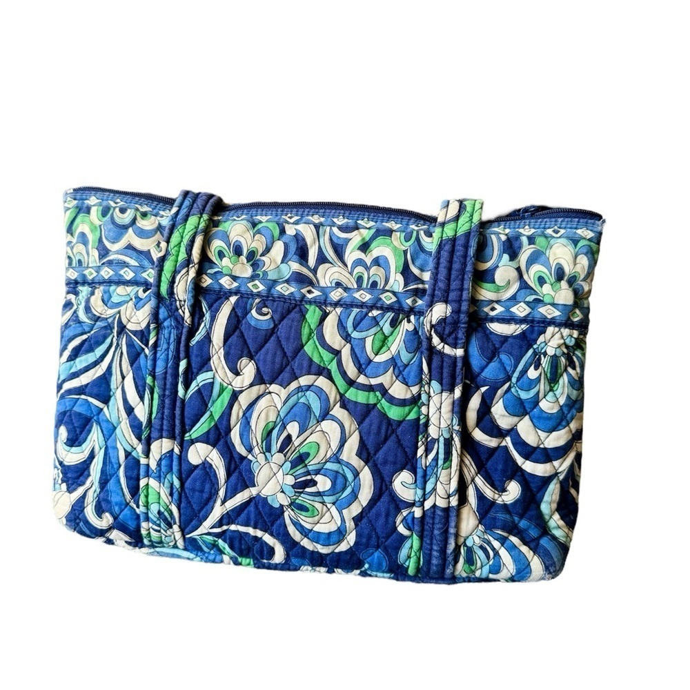Vera Bradley Betsy Tote Quilted Mediterranean Blue Floral Zipper Tote Handbag